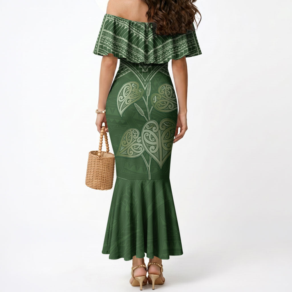 Green New Zealand Kawakawa Maori Ngaru Mermaid Dress