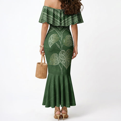 Green New Zealand Kawakawa Maori Ngaru Mermaid Dress
