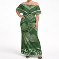 Green New Zealand Kawakawa Maori Ngaru Off Shoulder Maxi Dress