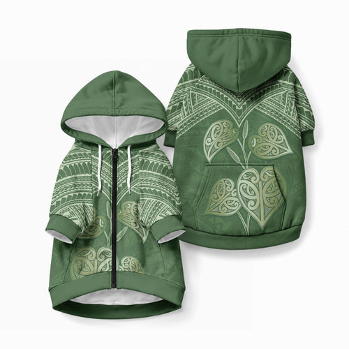 Green New Zealand Kawakawa Maori Ngaru Pet Hoodie