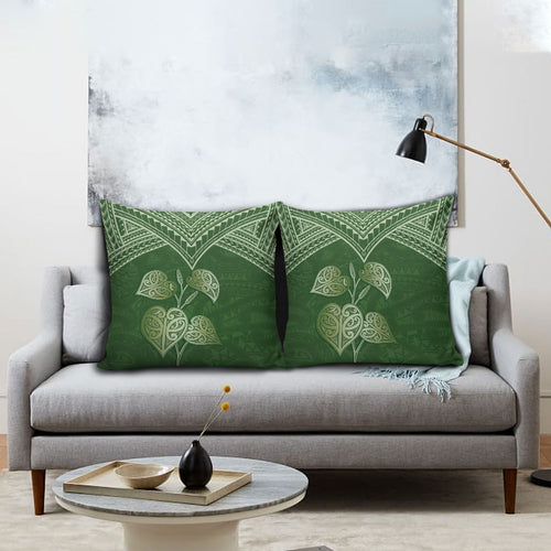 Green New Zealand Kawakawa Maori Ngaru Pillow Cover