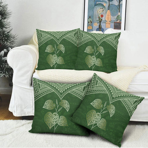 Green New Zealand Kawakawa Maori Ngaru Pillow Cover