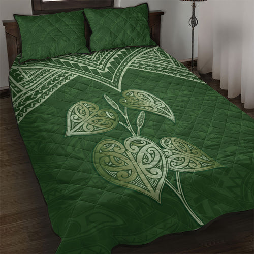 Green New Zealand Kawakawa Maori Ngaru Quilt Bed Set