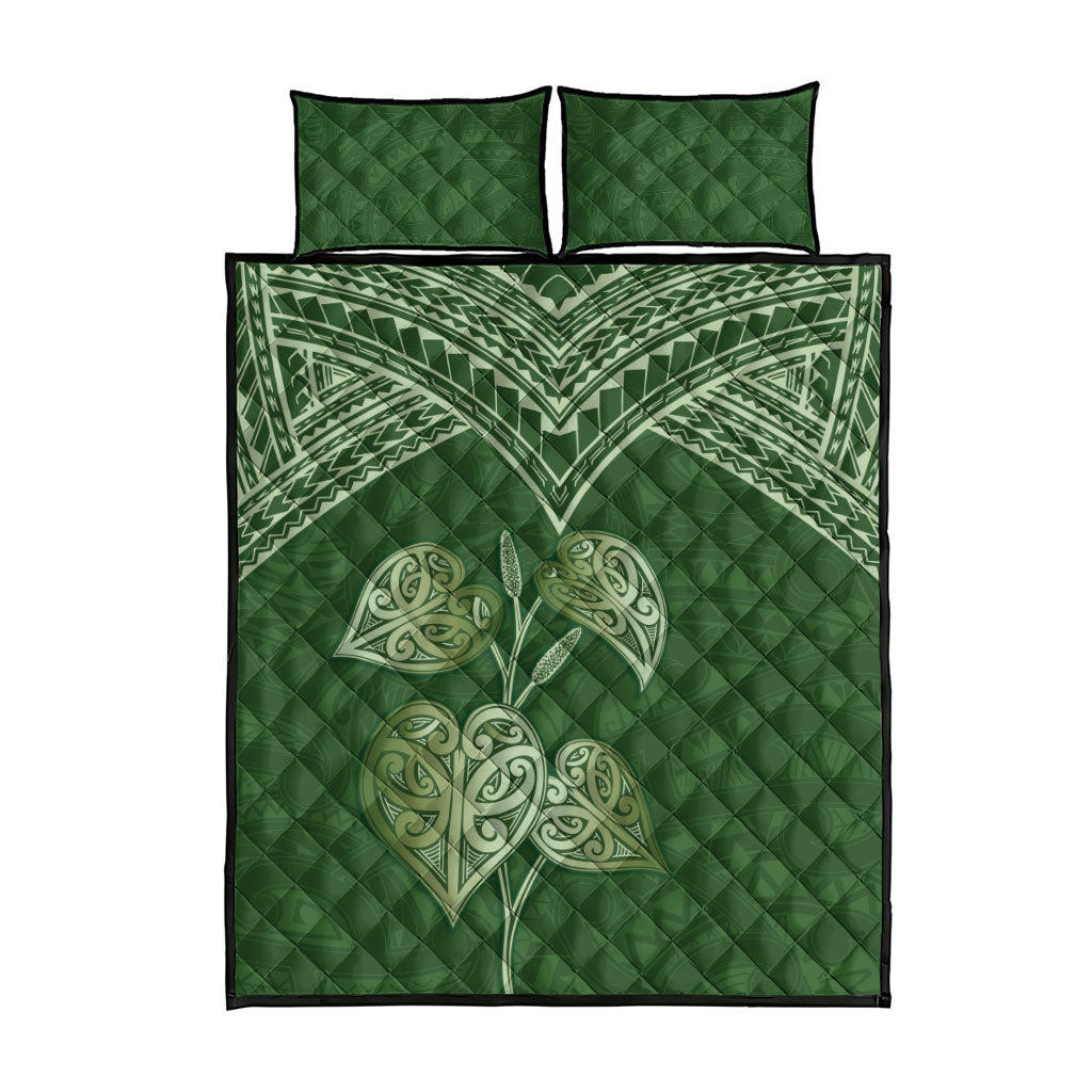 Green New Zealand Kawakawa Maori Ngaru Quilt Bed Set