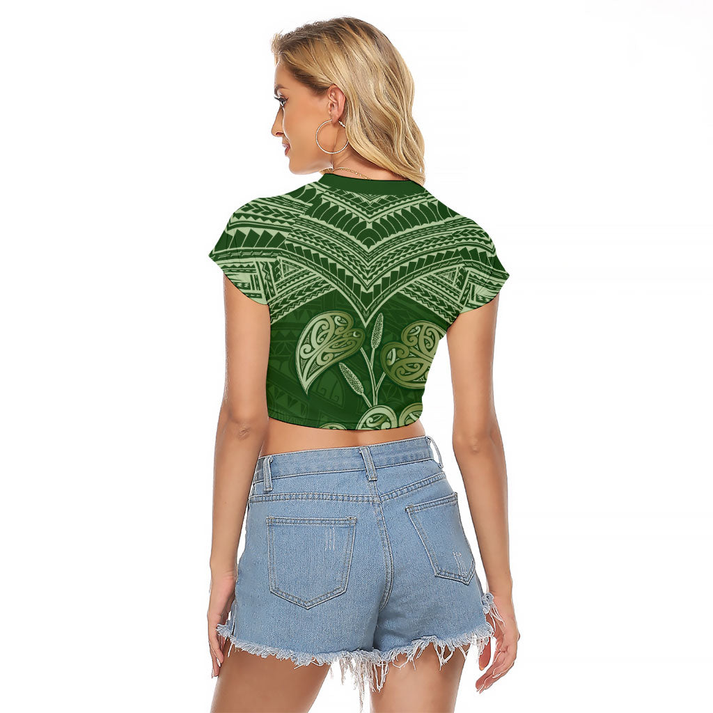 Green New Zealand Kawakawa Maori Ngaru Raglan Cropped T Shirt