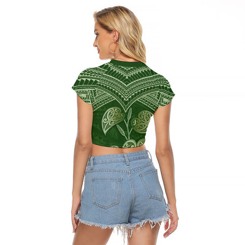 Green New Zealand Kawakawa Maori Ngaru Raglan Cropped T Shirt