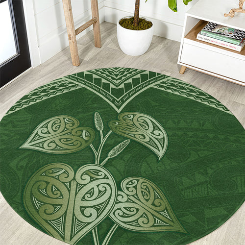 Green New Zealand Kawakawa Maori Ngaru Round Carpet