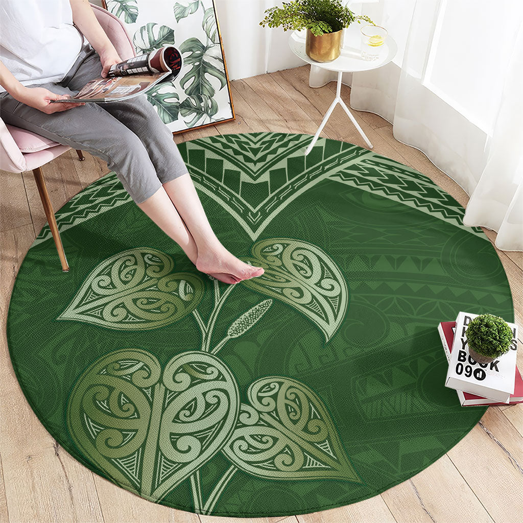 Green New Zealand Kawakawa Maori Ngaru Round Carpet