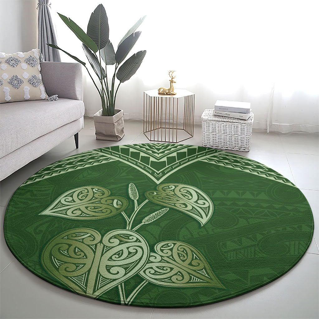 Green New Zealand Kawakawa Maori Ngaru Round Carpet