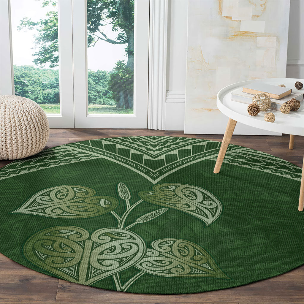 Green New Zealand Kawakawa Maori Ngaru Round Carpet