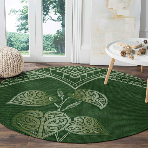 Green New Zealand Kawakawa Maori Ngaru Round Carpet