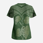 Green New Zealand Kawakawa Maori Ngaru Scrub Top