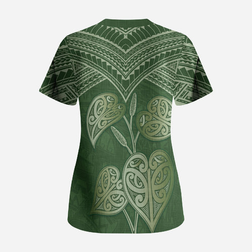 Green New Zealand Kawakawa Maori Ngaru Scrub Top