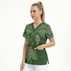 Green New Zealand Kawakawa Maori Ngaru Scrub Top