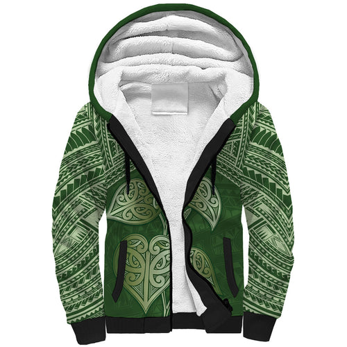 Green New Zealand Kawakawa Maori Ngaru Sherpa Hoodie