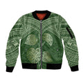 Green New Zealand Kawakawa Maori Ngaru Sleeve Zip Bomber Jacket