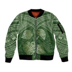 Green New Zealand Kawakawa Maori Ngaru Sleeve Zip Bomber Jacket