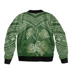 Green New Zealand Kawakawa Maori Ngaru Sleeve Zip Bomber Jacket