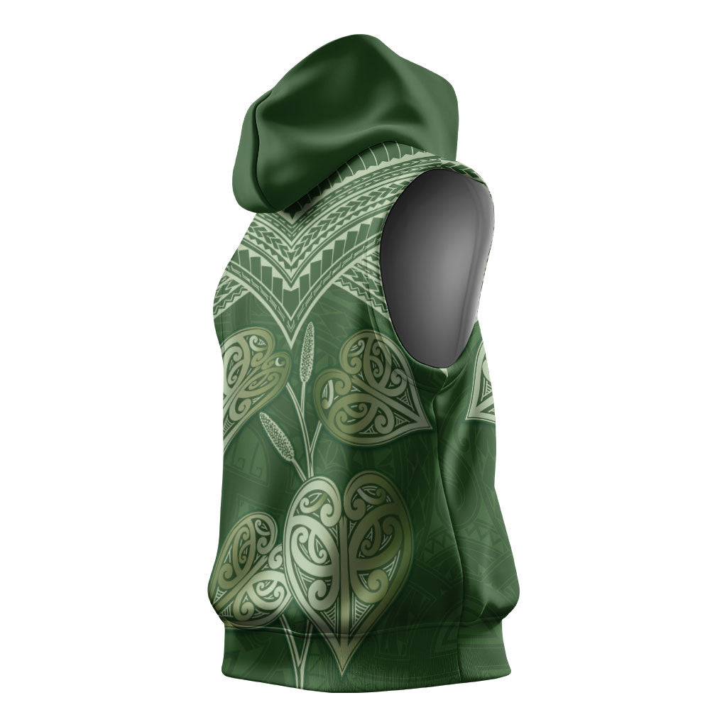 Green New Zealand Kawakawa Maori Ngaru Sleeveless Hoodie