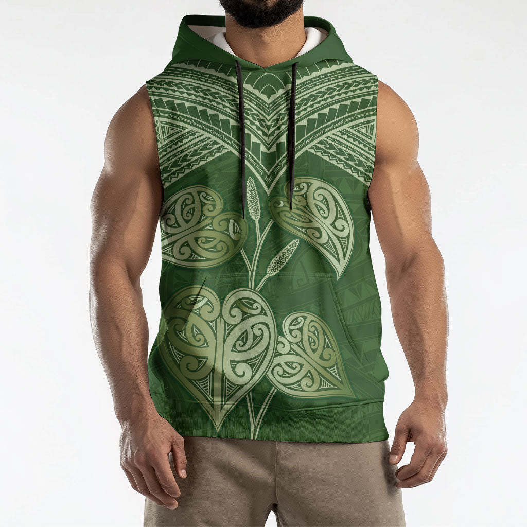 Green New Zealand Kawakawa Maori Ngaru Sleeveless Hoodie