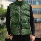 Green New Zealand Kawakawa Maori Ngaru Sleeveless Puffer Jacket