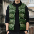 Green New Zealand Kawakawa Maori Ngaru Sleeveless Puffer Jacket