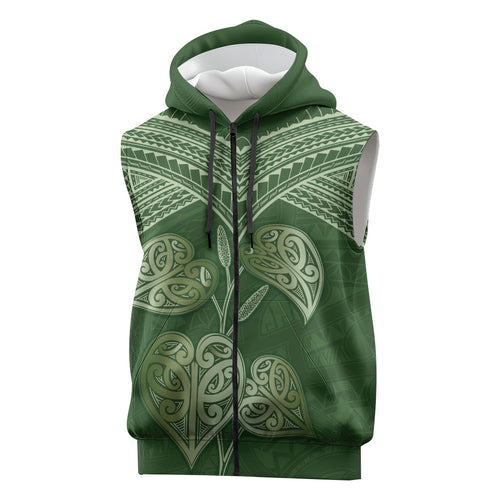Green New Zealand Kawakawa Maori Ngaru Sleeveless Zip Hoodie