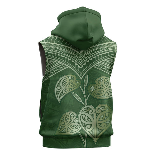 Green New Zealand Kawakawa Maori Ngaru Sleeveless Zip Hoodie