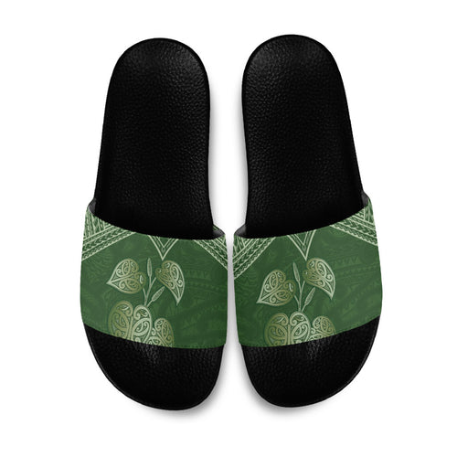 Green New Zealand Kawakawa Maori Ngaru Slide Sandals