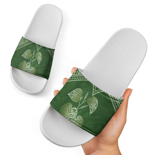 Green New Zealand Kawakawa Maori Ngaru Slide Sandals
