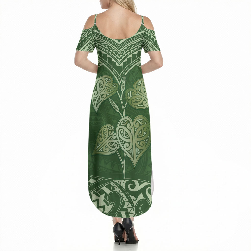 Green New Zealand Kawakawa Maori Ngaru Summer Maxi Dress