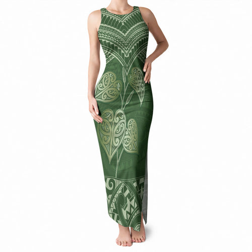Green New Zealand Kawakawa Maori Ngaru Tank Maxi Dress