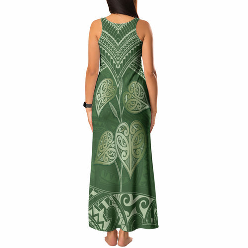 Green New Zealand Kawakawa Maori Ngaru Tank Maxi Dress
