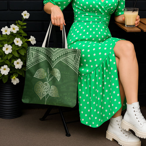 Green New Zealand Kawakawa Maori Ngaru Tote Bag