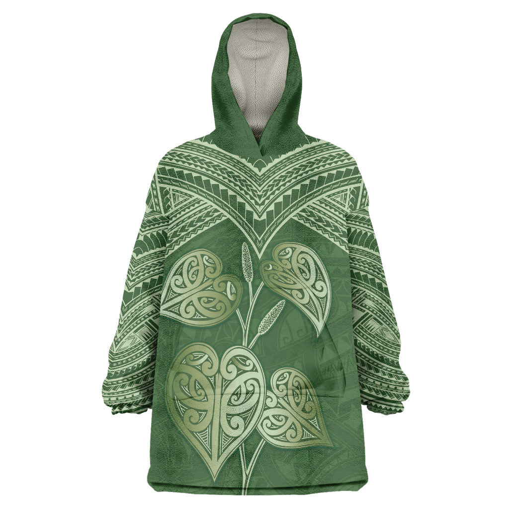 Green New Zealand Kawakawa Maori Ngaru Wearable Blanket Hoodie