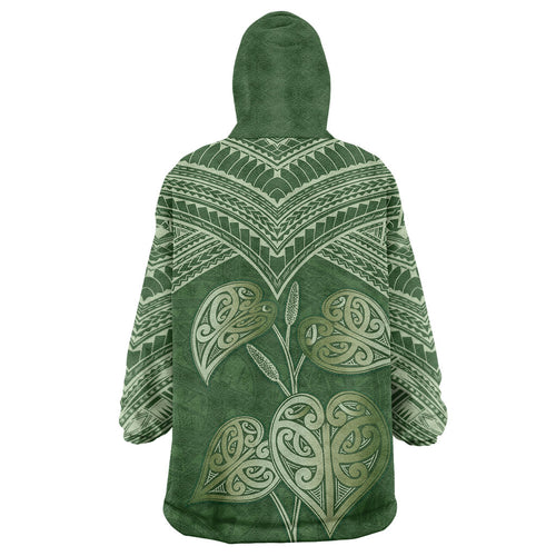 Green New Zealand Kawakawa Maori Ngaru Wearable Blanket Hoodie