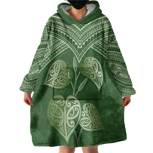 Green New Zealand Kawakawa Maori Ngaru Wearable Blanket Hoodie