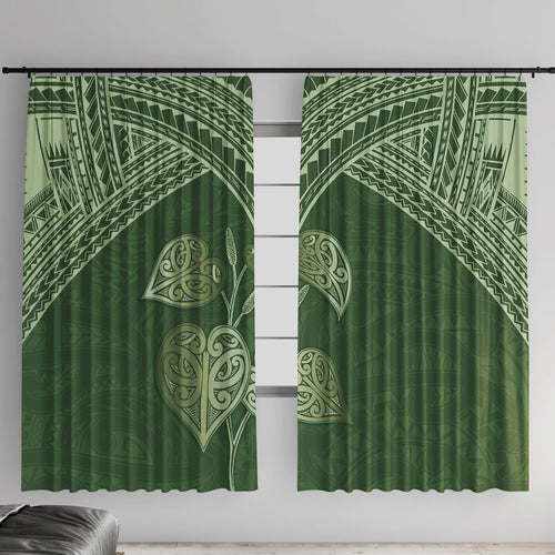 Green New Zealand Kawakawa Maori Ngaru Window Curtain
