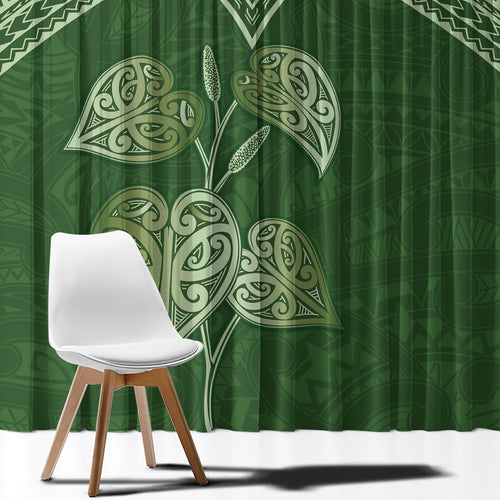 Green New Zealand Kawakawa Maori Ngaru Window Curtain