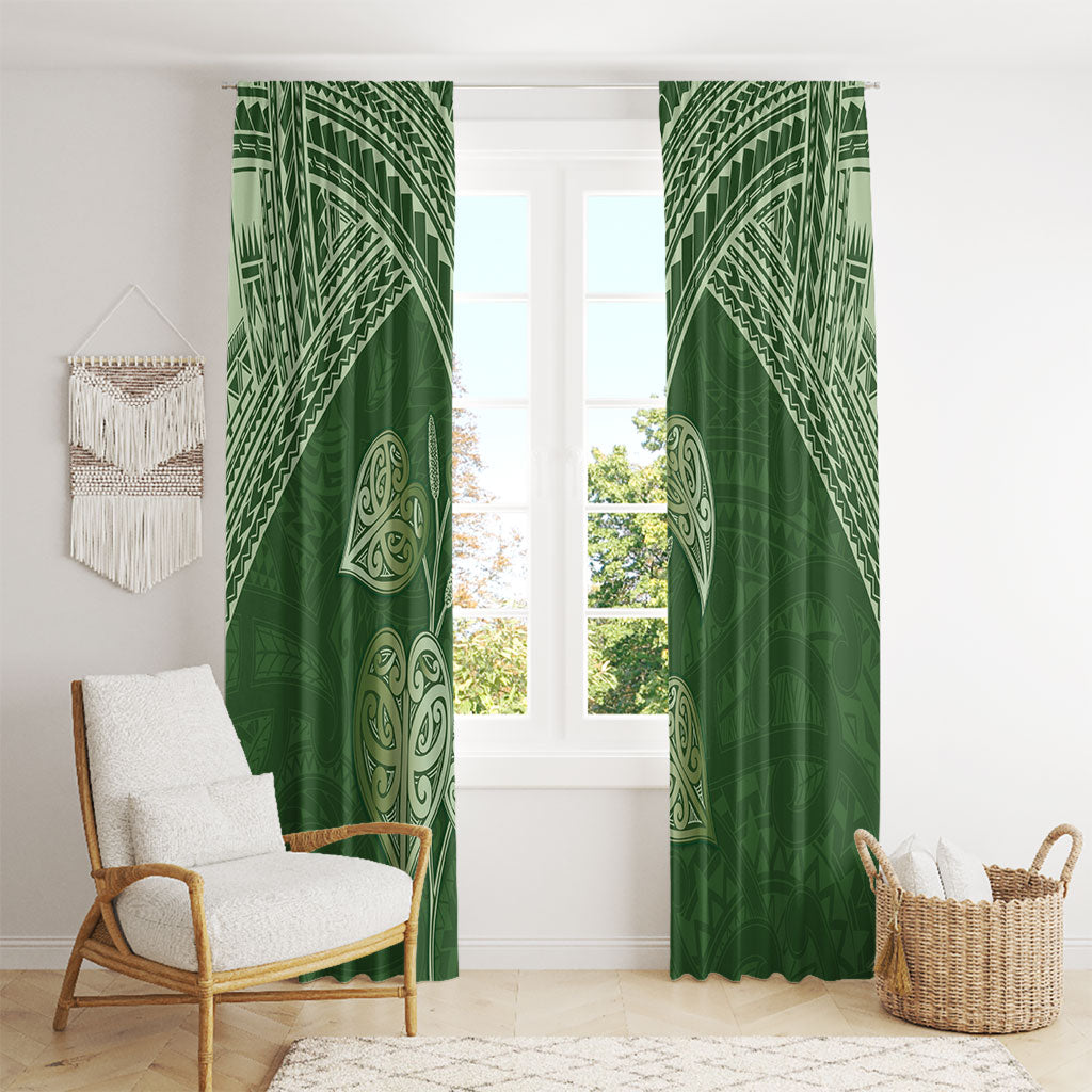 Green New Zealand Kawakawa Maori Ngaru Window Curtain