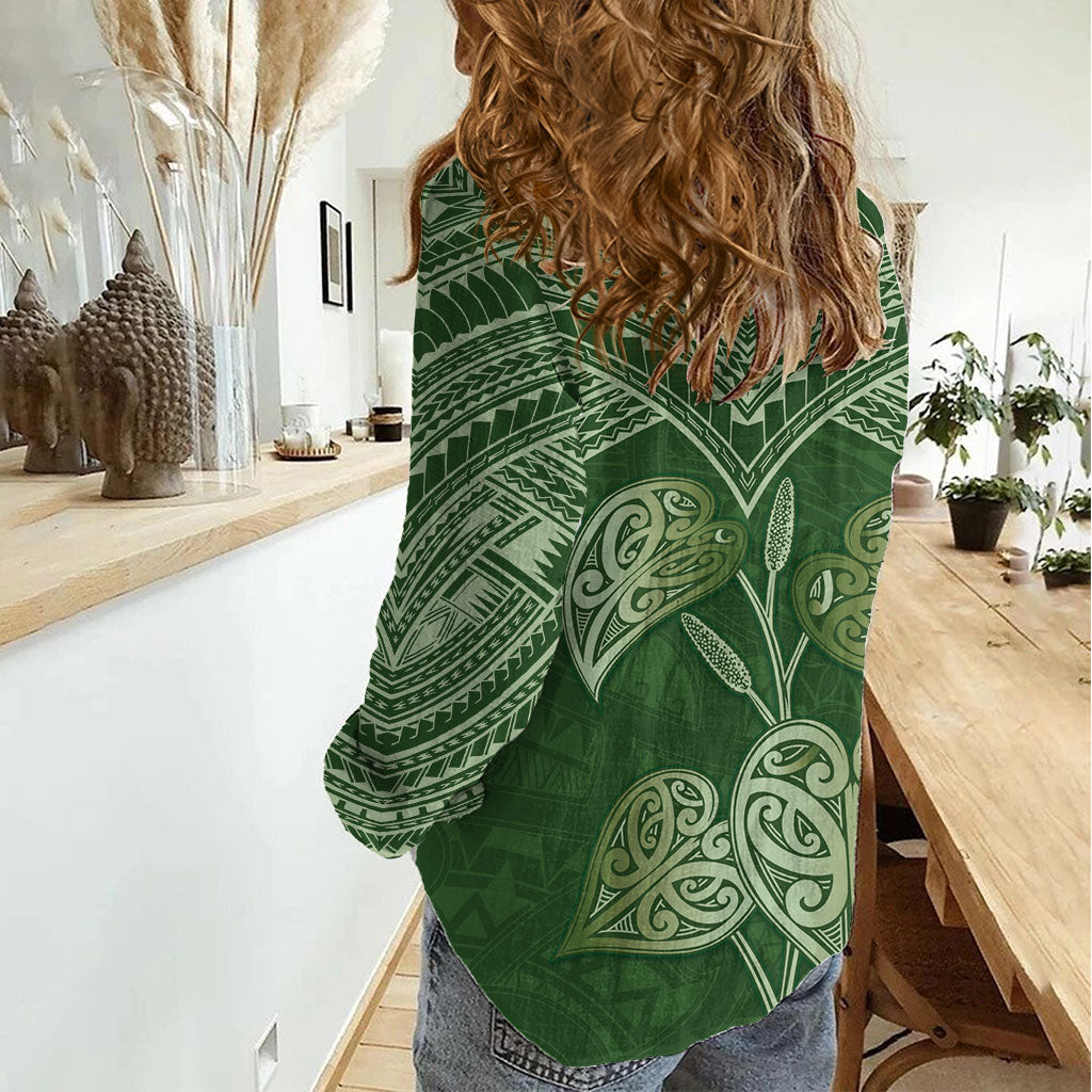 Green New Zealand Kawakawa Maori Ngaru Women Casual Shirt