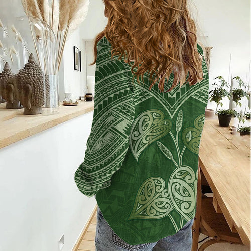Green New Zealand Kawakawa Maori Ngaru Women Casual Shirt