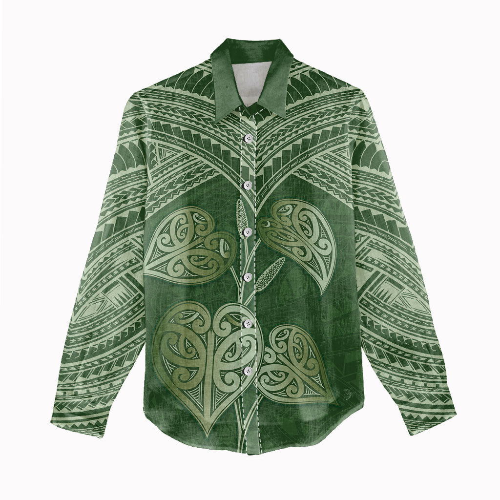 Green New Zealand Kawakawa Maori Ngaru Women Casual Shirt