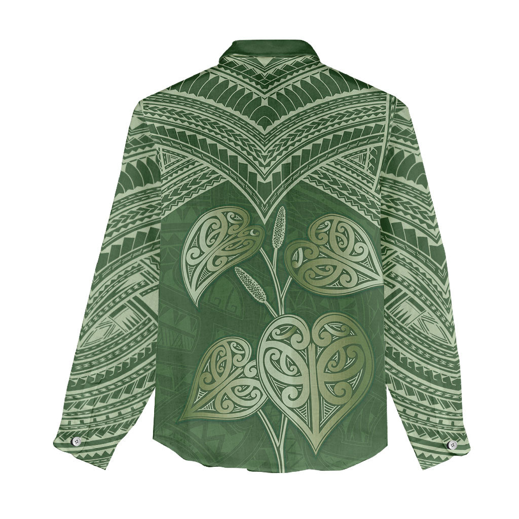 Green New Zealand Kawakawa Maori Ngaru Women Casual Shirt