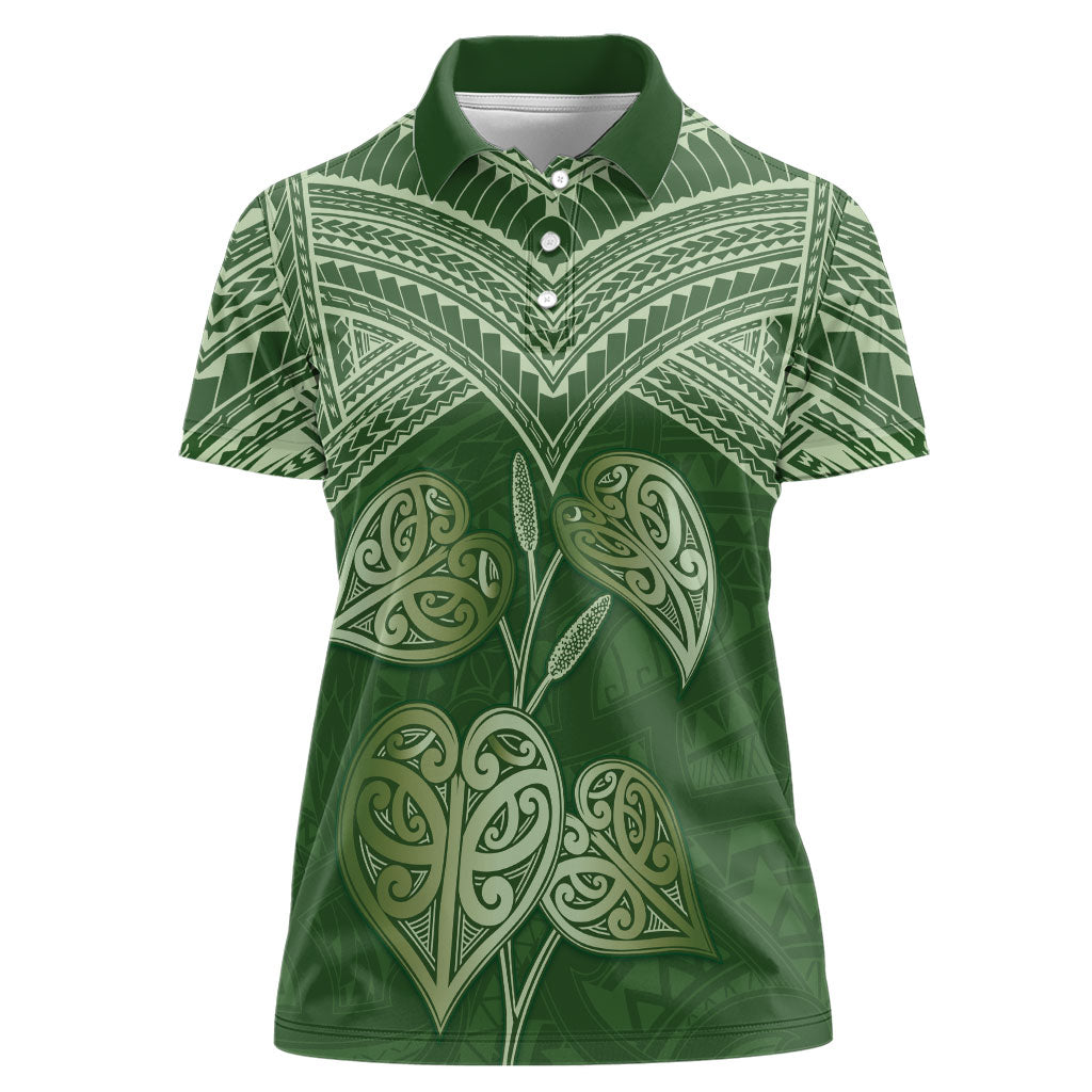 Green New Zealand Kawakawa Maori Ngaru Women Polo Shirt