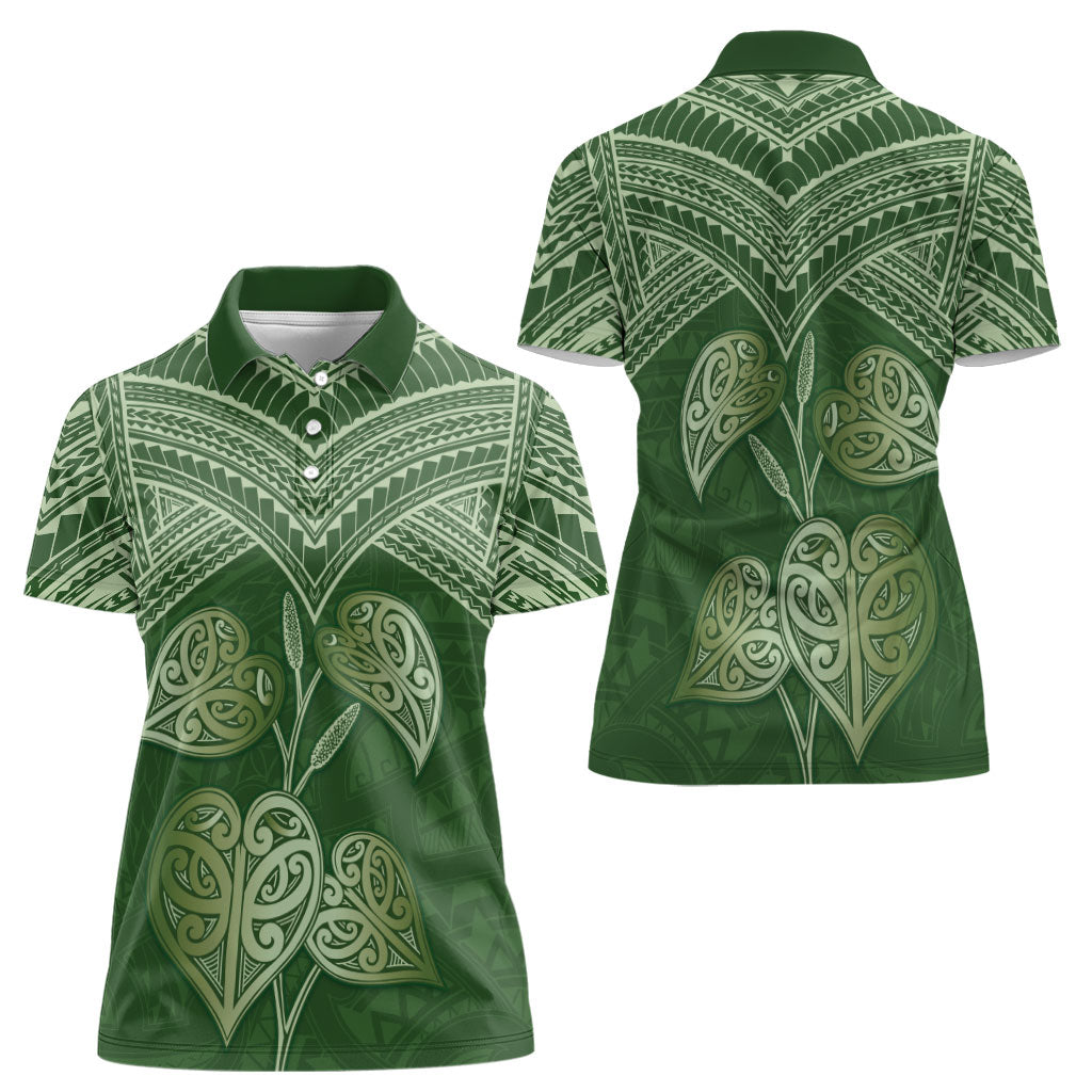 Green New Zealand Kawakawa Maori Ngaru Women Polo Shirt