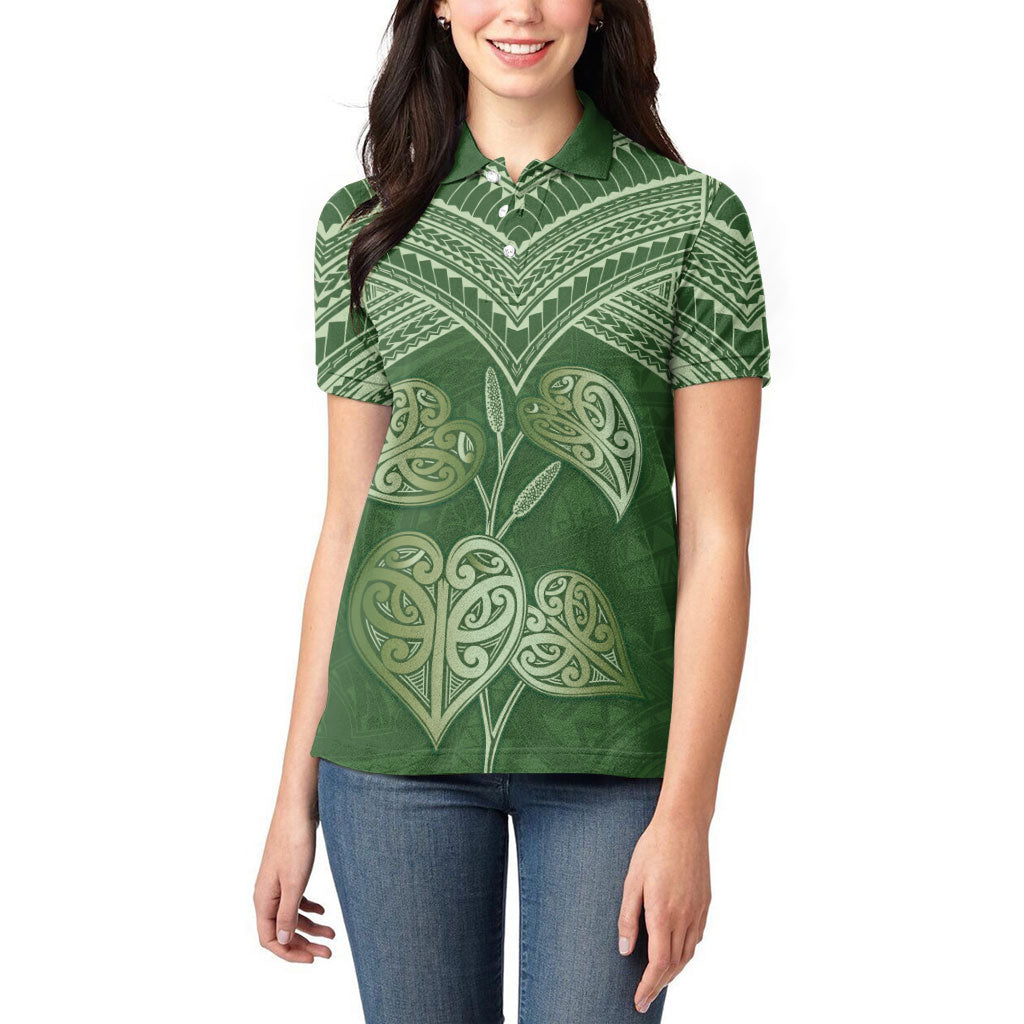 Green New Zealand Kawakawa Maori Ngaru Women Polo Shirt