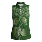 Green New Zealand Kawakawa Maori Ngaru Women Sleeveless Polo Shirt