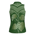 Green New Zealand Kawakawa Maori Ngaru Women Sleeveless Polo Shirt
