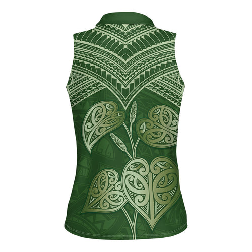 Green New Zealand Kawakawa Maori Ngaru Women Sleeveless Polo Shirt